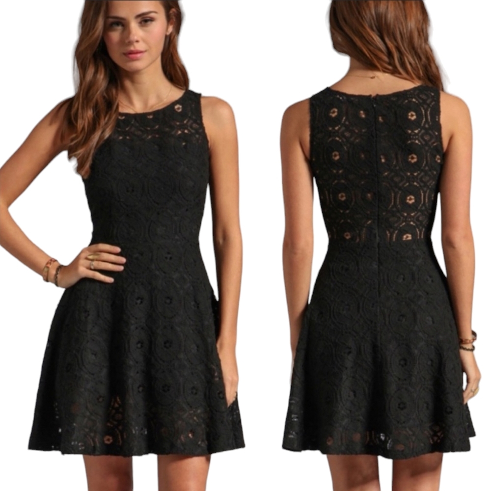 BB Dakota Renley Black Sleeveless Lace Mini Dress Size 12